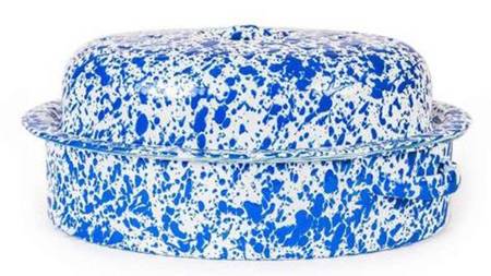 Splatterware Blue 3 Quart Oval Roaster & Lid