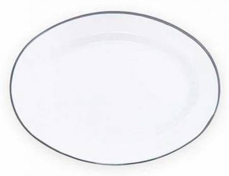 Vintage Solid Grey Oval Dinner Plate