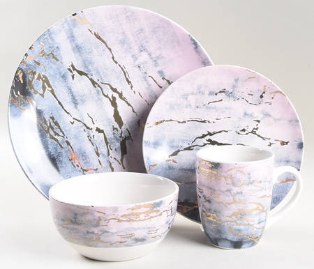 Marble Purple and Gold 4 Piece Place Setting