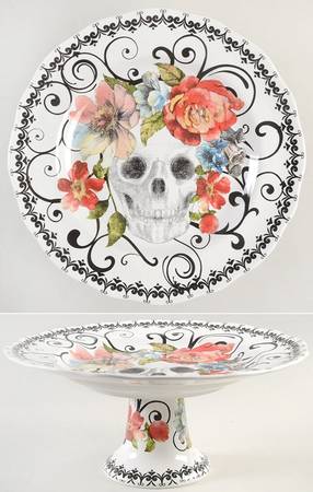 Marbella Skull Multicolor 11" Diameter Pedestal Cake Stand