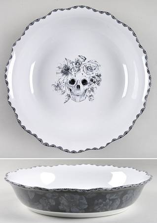 Marbella Skull Black and White 13" Round Serving Bowl