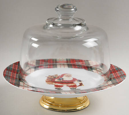 Night Before Christmas 6 1/2"-7 1/2" Footed Cheese Plate w/ Glass Dome HC