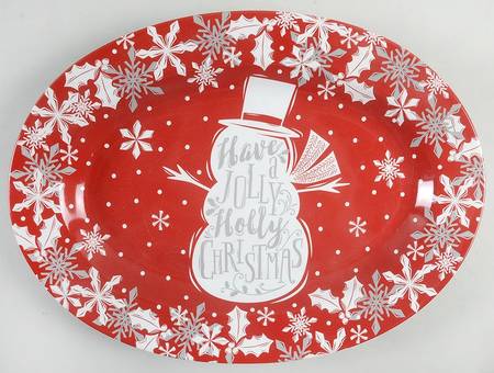 Winter Cheer Snowman Text 14" Oval Serving Platter