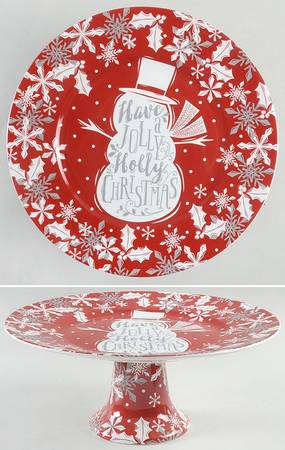 Winter Cheer Snowman Text 10" Diameter Pedestal Cake Stand
