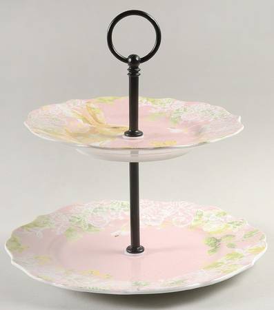 Celia Burlap Pink 2 Tiered Serving Tray (Dinner & Salad Plate)