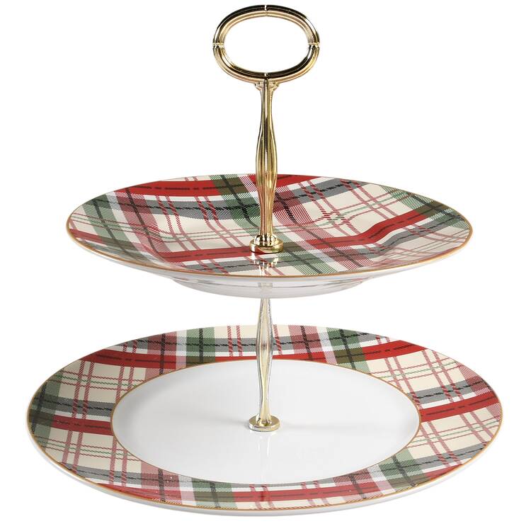 Holiday Large Plaid 6 5/8"-10"  2 Tiered Serving Tray (Dp, Sp) HC by 222 Fifth (PTS)