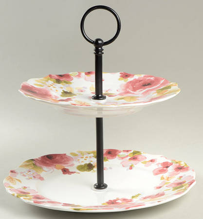 Aurora Floral 2 Tiered Serving Tray (Dinner & Salad Plate)