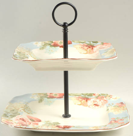 Gillian Rose 2 Tiered Serving Tray (Square Dinner&Salad Plate)