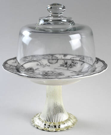 Adelaide Black 6 1/2"-7 1/2" Footed Cheese Plate w/ Glass Dome HC