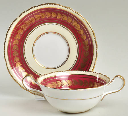 Dorchester Maroon (No Floral) Flat Cream Soup Bowl & Saucer Set