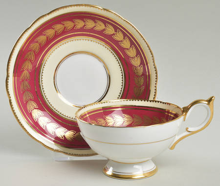 Dorchester Maroon (No Floral) Footed Cup & Saucer Set