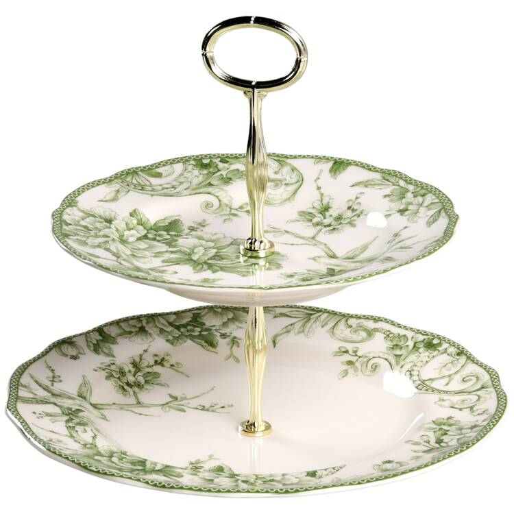Adelaide Moss Green 6 5/8"-10"  2 Tiered Serving Tray (Dp, Sp) HC