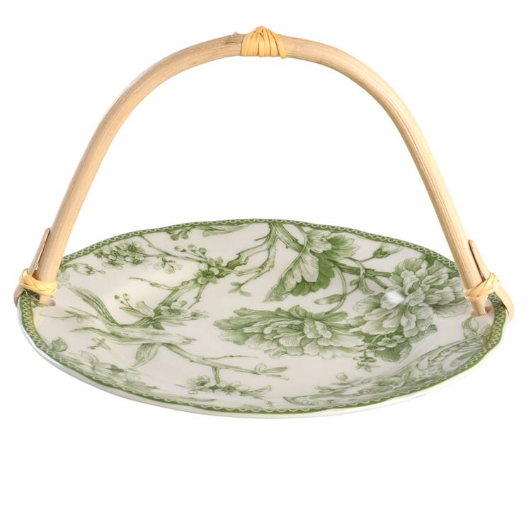 Adelaide Moss Green 5 3/8"-5 5/8" Bamboo Handled Serving Plate  HC