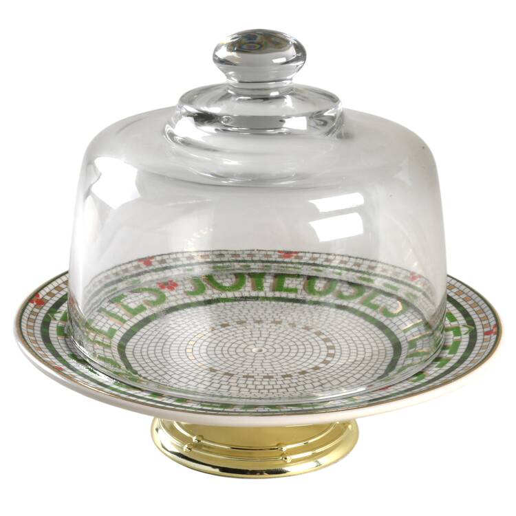 Festive Bistro 6 1/2"-7 1/2" Footed Cheese Plate w/ Glass Dome HC