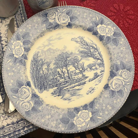 Currier & Ives Blue Dinner Plate