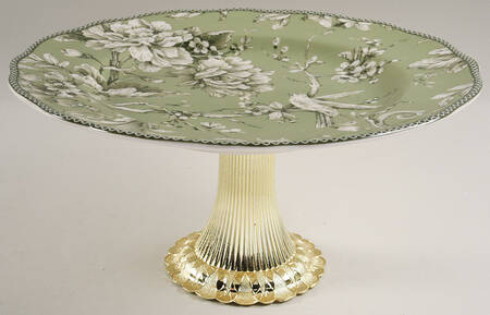 Adelaide Sage Cake Stand with 4"-5" Metal Pedestal  Hc