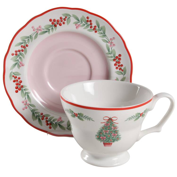 Pinkmas Footed Cup & Saucer Set