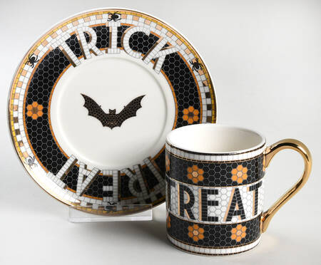 Bistro Tile Halloween Espresso Cup and Saucer Set