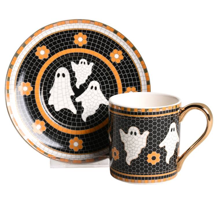 Bistro Tile Halloween Espresso Cup and Saucer Set