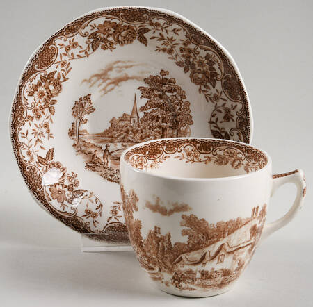 Olde England Brown (No Trim) Flat Cup & Saucer Set