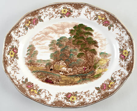 Olde England Brown Multicolored 13" Oval Serving Platter