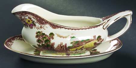 Olde England Brown Multicolored Gravy Boat & Underplate