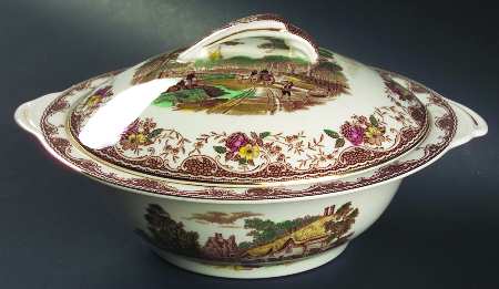 Olde England Brown Multicolored Round Covered Vegetable