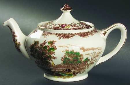 Olde England Brown Multicolored Teapot & Lid