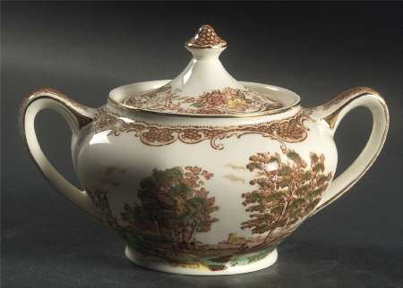 Olde England Brown Multicolored Sugar Bowl & Lid