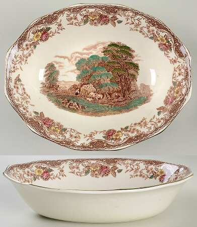 Olde England Brown Multicolored 9" Oval Vegetable Bowl
