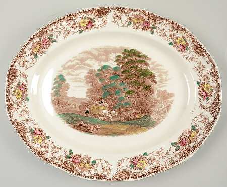 Olde England Brown Multicolored 15" Oval Serving Platter