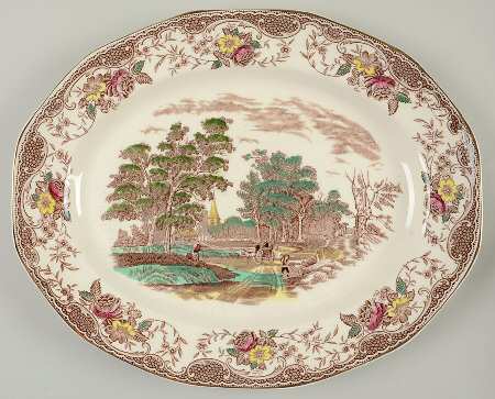 Olde England Brown Multicolored 12" Oval Serving Platter