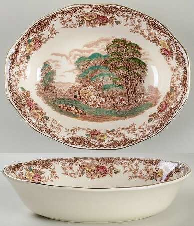Olde England Brown Multicolored 8" Oval Vegetable Bowl