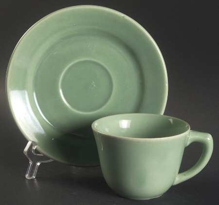 La Linda Green (Glossy) Flat Cup & Saucer Set