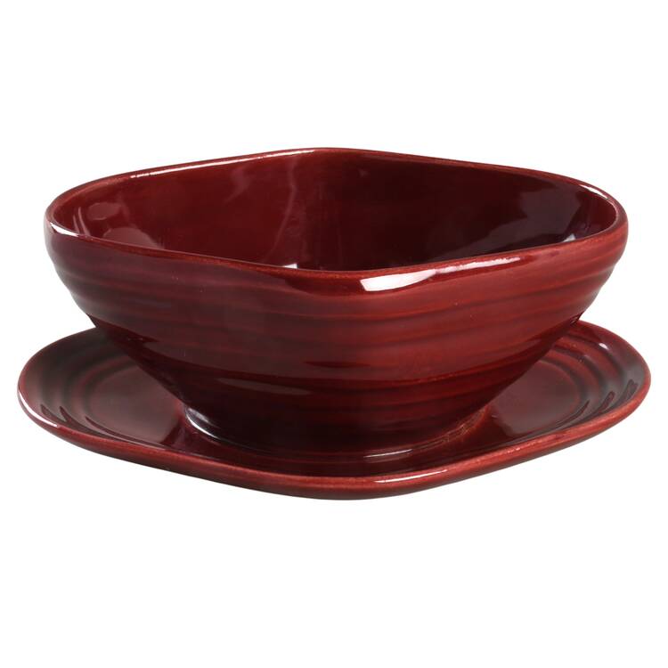 Ring Burgundy Gravy Boat with Attached Underplate