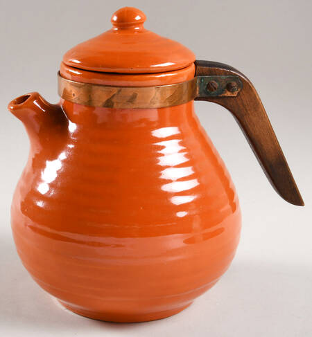 Ring Orange (Older, Circa 1940) Wood Handle Teapot & Lid