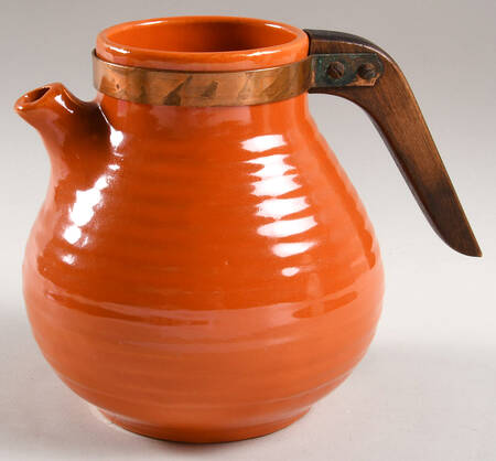 Ring Orange (Older, Circa 1940) Wood Handle Teapot No Lid