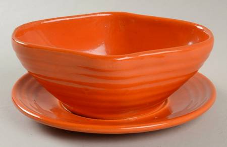 Ring Orange (Older, Circa 1940) Gravy Boat with Attached Underplate