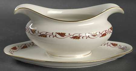 Cynthia Red Gravy Boat with Attached Underplate