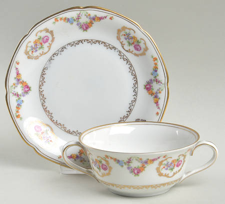Imperial Rose (White Background) Flat Cream Soup Bowl & Saucer Set