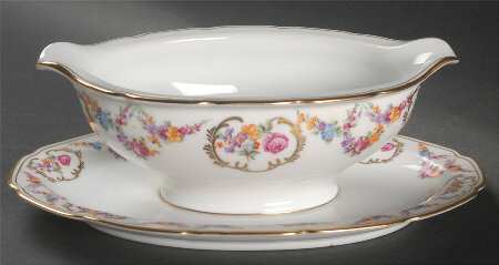 Imperial Rose (White Background) Gravy Boat with Attached Underplate