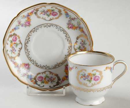 Imperial Rose (White Background) Footed Demitasse Cup & Saucer Set