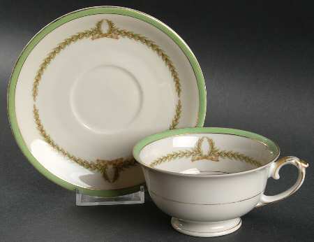 Lyric (Green Design, Off White) Footed Cup & Saucer Set