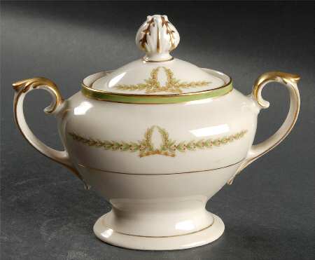 Lyric (Green Design, Off White) Sugar Bowl & Lid