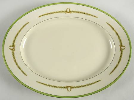 Lyric (Green Design, Off White) 15" Oval Serving Platter