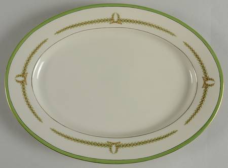 Lyric (Green Design, Off White) 12" Oval Serving Platter