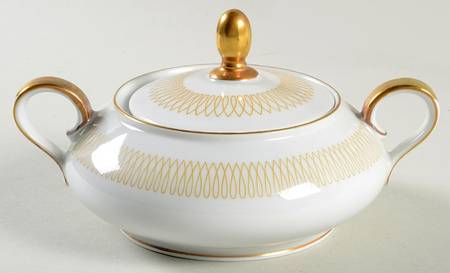 Lyric (Gold Design On White) Sugar Bowl & Lid