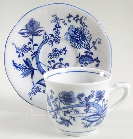 Blue Onion Flat Demitasse Cup & Saucer Set