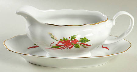 Victorian Holiday Poinsettia Gravy Boat & Underplate