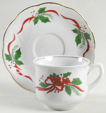 Victorian Holiday Poinsettia Flat Cup & Saucer Set